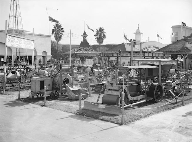 Historical image of machinery at an agricultural show