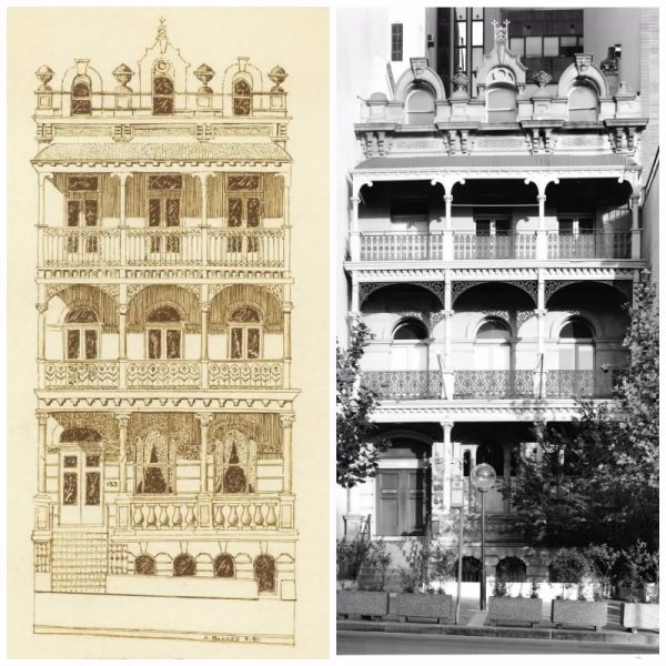Pencil sketch of History House alongside a black and white photograph of History House.