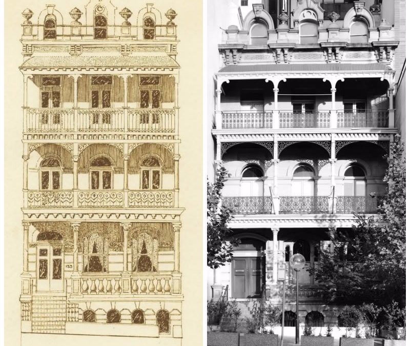 Pencil sketch of History House alongside a black and white photograph of History House.