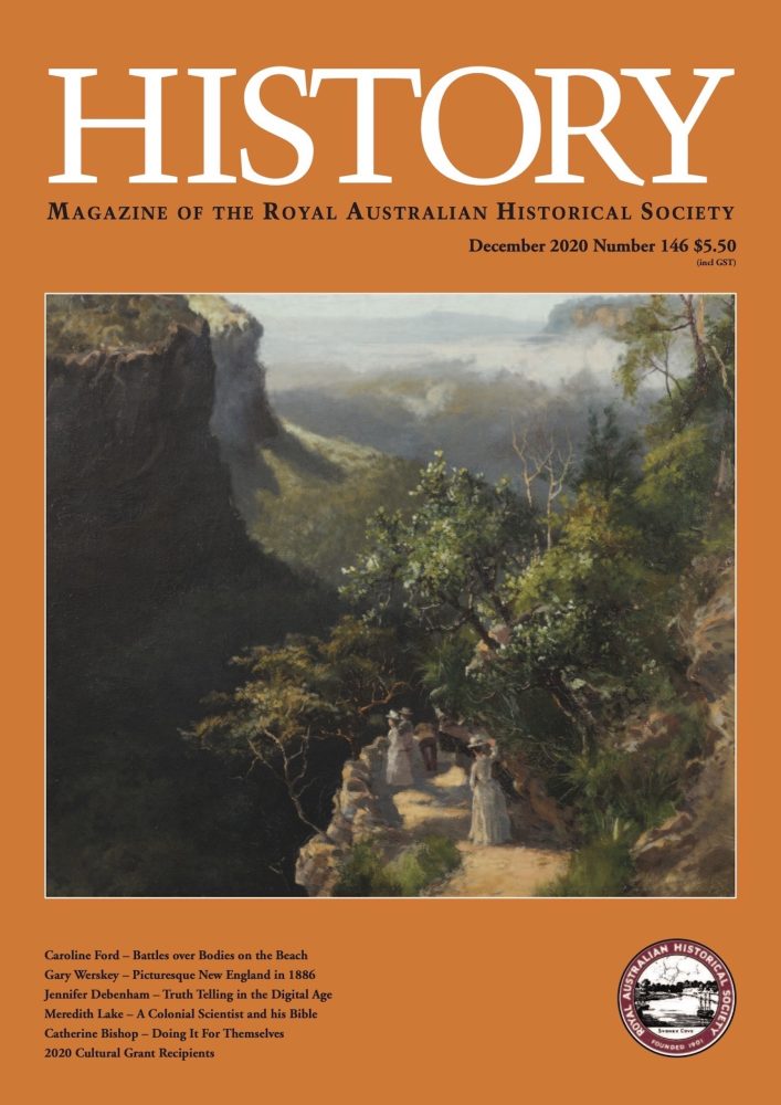 History magazine number 146 December 2020 burnt orange cover of a picturesque view of a national park with a few people walking through the trail.