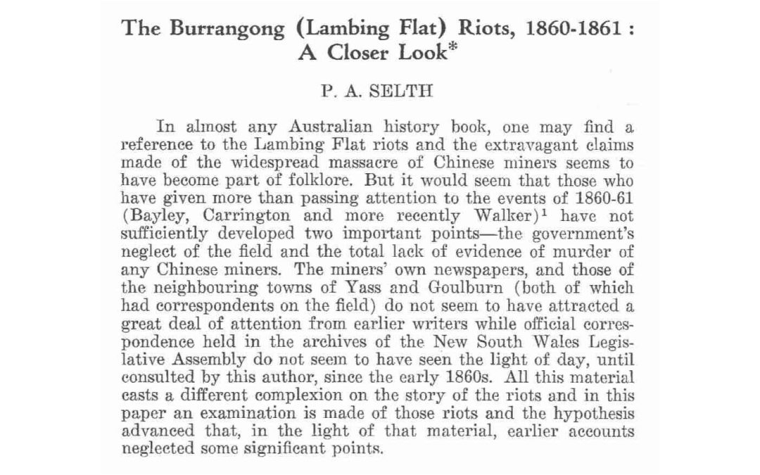 RAHS Members: Special Articles – The Burrangong (Lambing Flat) Riots, 1860-1861: A Closer Look
