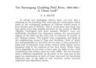 RAHS Members: Special Articles – The Burrangong (Lambing Flat) Riots, 1860-1861: A Closer Look