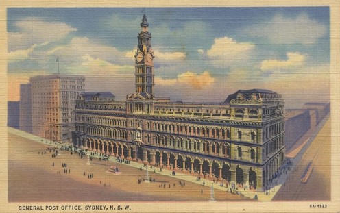 A postcard picture of Sydney’s General Post Office taken in 1935.