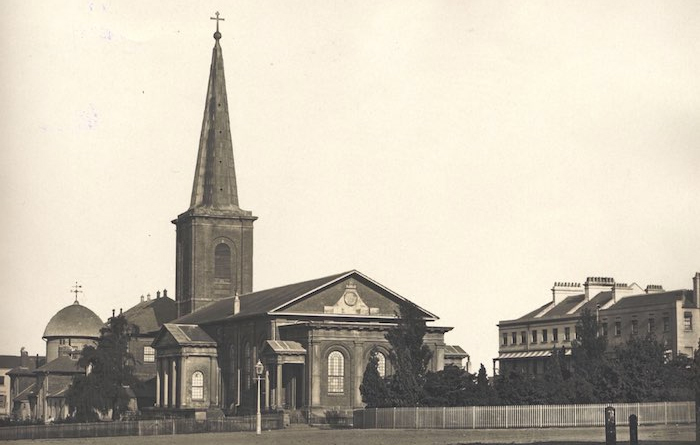 A black and white photograph of St James’ Church, King Street, Sydney in 1894.