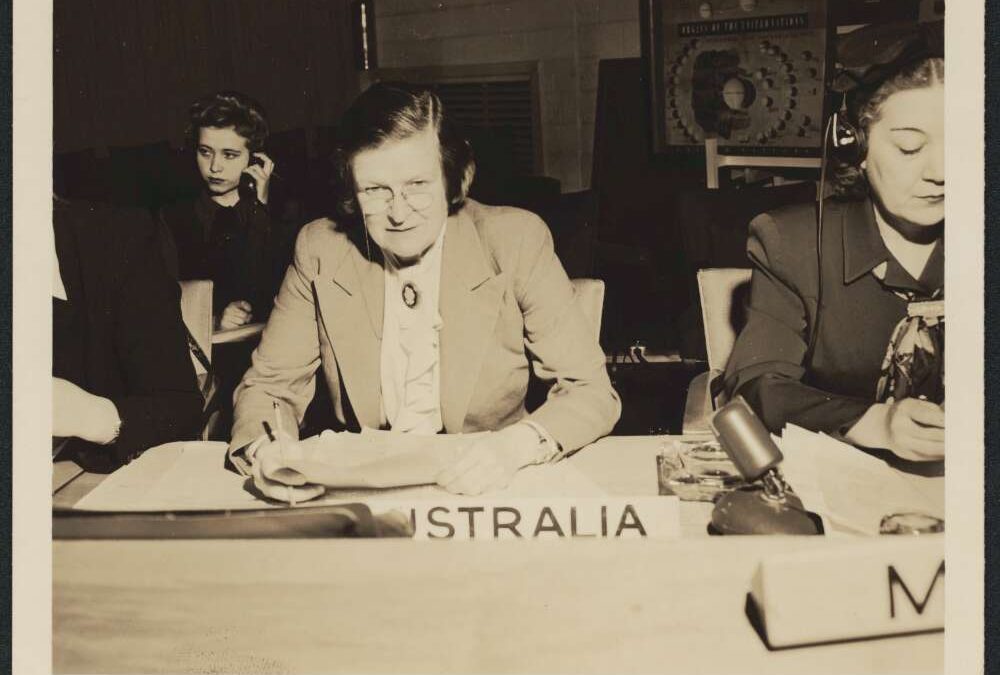Photograph of Jessie Street representing Australia at the United Nation in 1945.