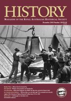 History magazine number 138 December 2018 has a red cover featuring a black and white photograph of a group of men using a pulley to lift a large bell.
