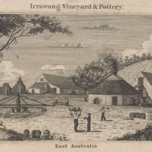 An engraving showing the convicts working at pottery. A vineyard is visible in the background.