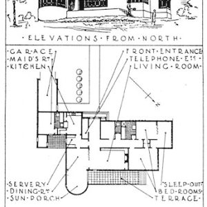 An architectural plan of a small modern house by Winsome Hall.