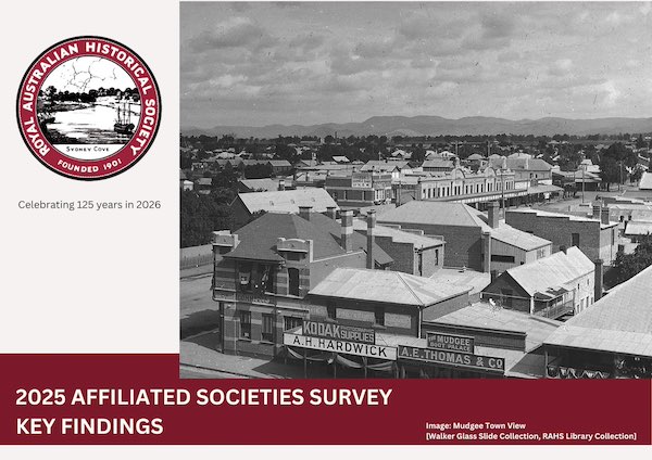 Cover to the RAHS Affiliated Societies Survey Results featuring a photograph of the township of Mudgee.