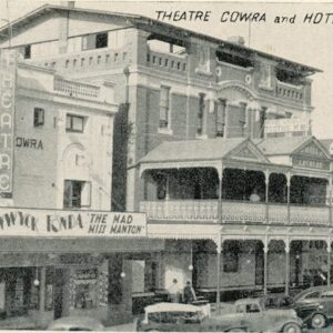 A postcard showing the Theatre Cowra and Hotel Lachlan