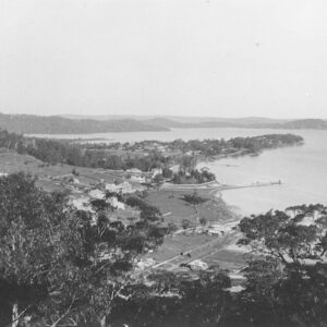 A black and white photograph of Point Frederick in Gosford, taken from President's Hill