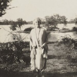 Bessie Rischbieth pictured on a riverbank in India.