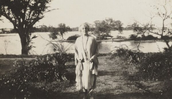 Bessie Rischbieth pictured on a riverbank in India.
