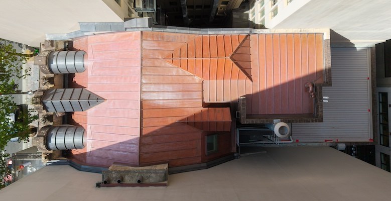 Drone shot of the new copper roof at History House.